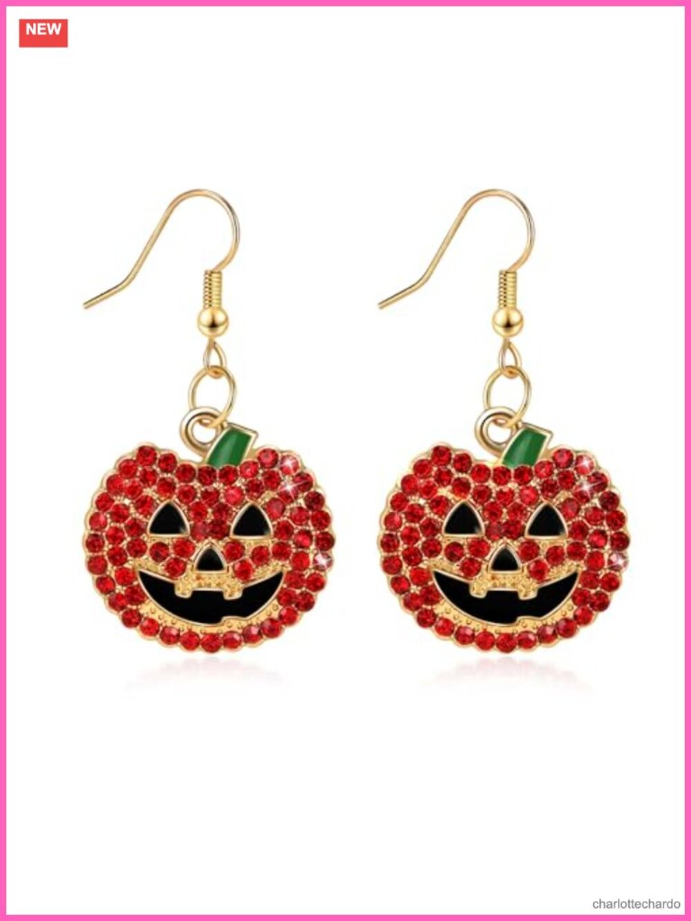 Sparkly Rhinestone Pumpkin Dangle Earrings Halloween Jewelry